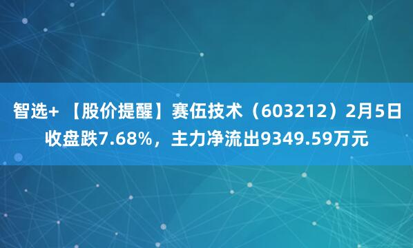 智选+ 【股价提醒】赛伍技术（603212）2月5日收盘跌7.68%，主力净流出9349.59万元