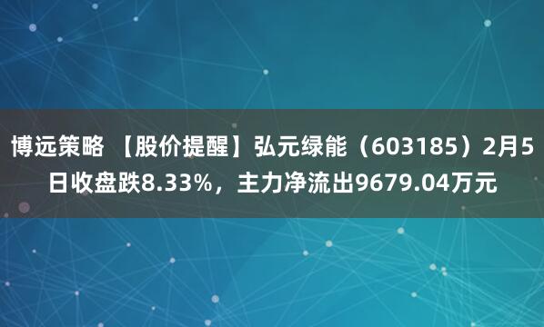 博远策略 【股价提醒】弘元绿能（603185）2月5日收盘跌8.33%，主力净流出9679.04万元